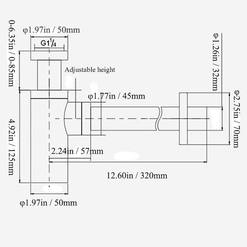 Nicmondo Bottle Trap Brass, Nicmondo 1 1/4 Round Bottle P-Trap Decorative Lavatory Basin Sink Waste Traps Drain Tube Kit Adjustable Height, Matt Black - Image 2